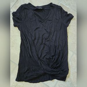 Maurice's black xs v neck cut out teist front tee